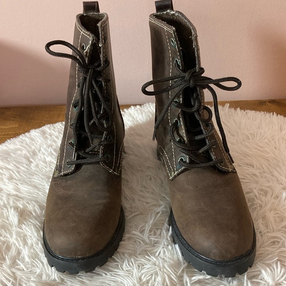 Melrose Brown Lace-Up Combat Boots - Picture 1 of 14